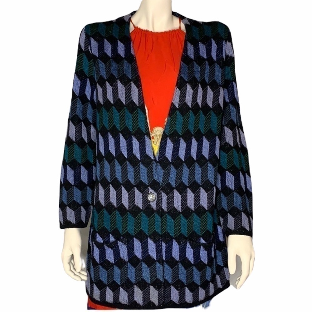 Vintage French Rags cubist cardigan heavy thick material size large